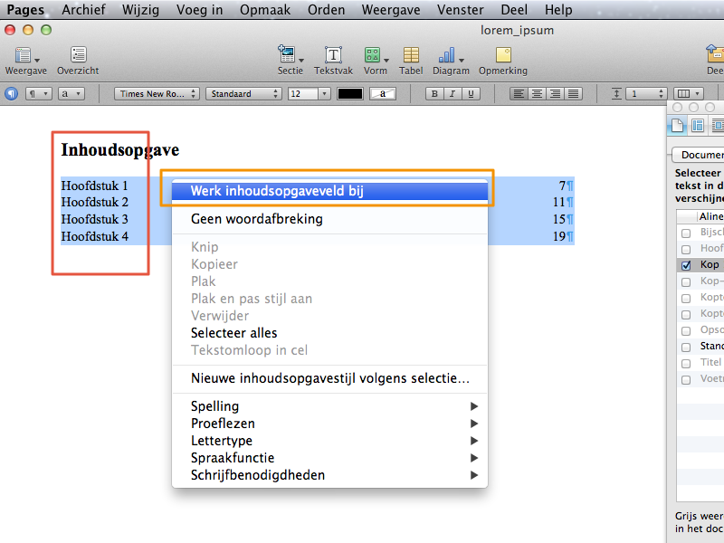 Inhoudsopgave maken in Apple Pages stap 6