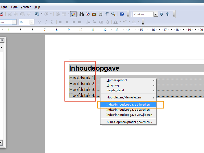 Inhoudsopgave maken in Open Office stap 10