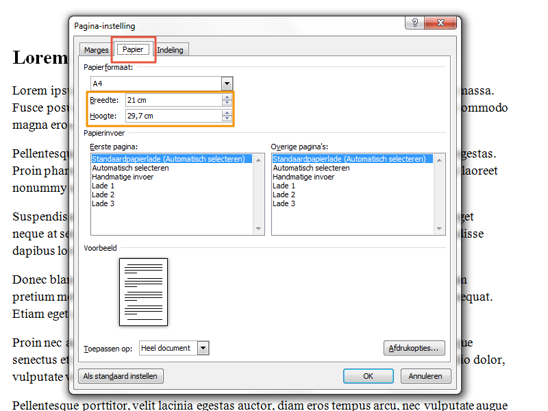 Marges instellen in Office 2010 stap 3