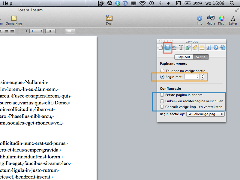 Werken met secties in Apple Pages stap 4