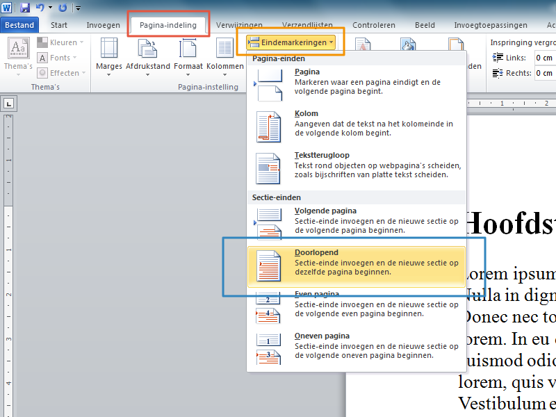 Werken met secties in Office 2010 stap 3