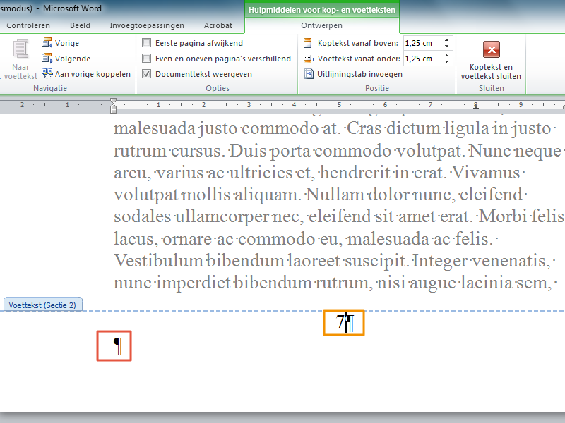 Werken met secties in Office 2010 stap 8